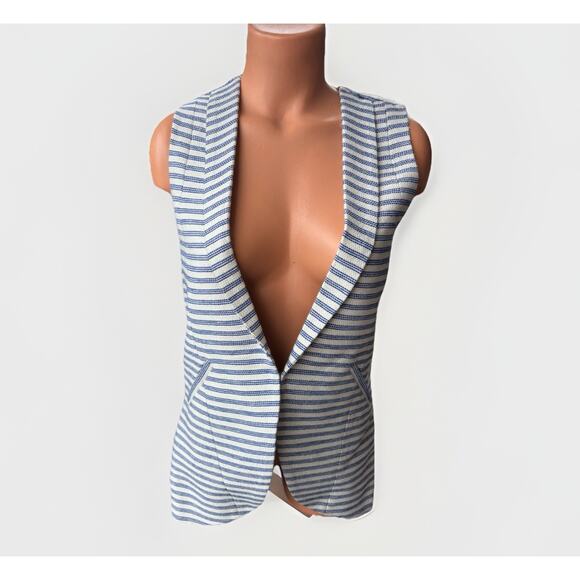 BCBGeneration Blue White Striped Vest Size XS Wool Blend Preppy Hook Eye - Picture 1 of 7